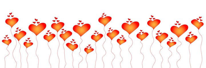 Seamless romantic pattern with glowing hearts floating upward on a light background. Love and Valentine&rsquo;s Day vector background in warm red and orange colors. Perfect for greeting cards, gift wrap.