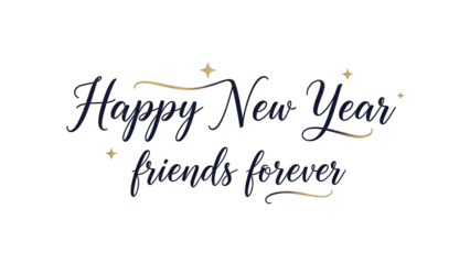 New Year Greeting Card with Elegant Calligraphy in Gold and Black Ink on White Background for Holiday Greeting