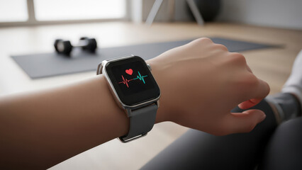 Fitness Smartwatch Monitoring Heart Rate on a Persons Arm