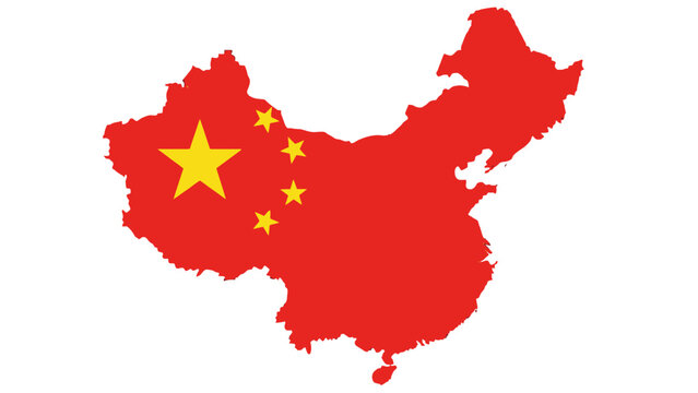 Political Map of China with National Flag, Illustrating Territory and Symbols on Isolated White Background