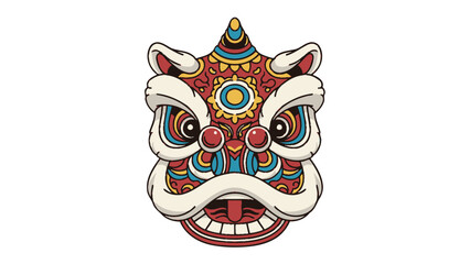 Chinese New Year Lion Dance: A vibrant and meticulously crafted illustration of a traditional Chinese lion dance head, radiating joy and festivity for the New Year celebrations.  © Suhadi