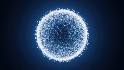 Abstract Digital Network Globe of Glowing Connections on Dark Blue Background