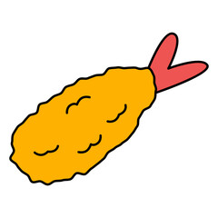 Cute Handdrawn Tempura Shrimp Delicious Seafood Japanese Cuisine Food Illustration