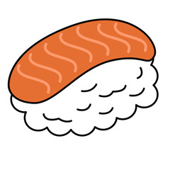 Cute Outline Sushi Nigiri with Salmon Topping Traditional Japanese Food