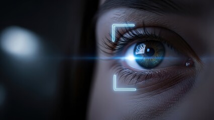 Close up of a Human Eye with a Glowing Blue Biometric Scan Interface