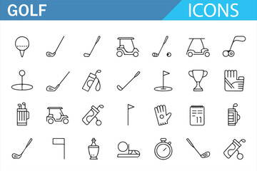 Fototapeta premium Golf course and player equipment outline symbols
