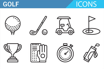 Fototapeta premium Professional golf sport outline icon set