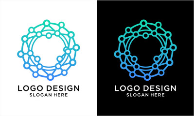 Abstract circular network logo design with gradient colors.