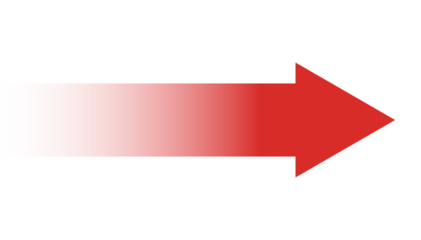 Red gradient arrow pointing to the right isolated on transparent background