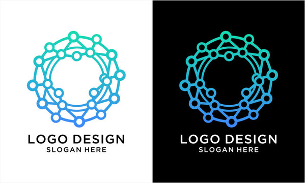Abstract circular network logo design with gradient colors.