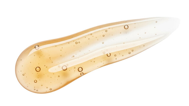 Golden gel smear isolated PNG on transparent background, cosmetic serum swatch with bubbles for beauty and skincare product design