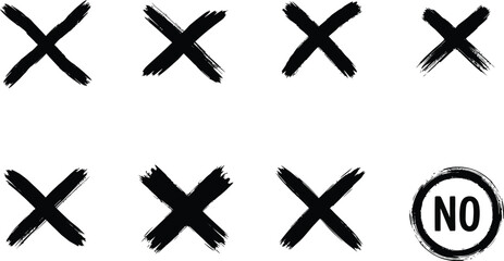 Hand drawn check tick mark icon set. x marks, checkboxes, and checklist symbols including right and wrong signs in brush marker style. © Stud