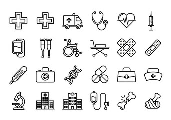 Medical Icons Set Representing Healthcare and Medicine Symbols