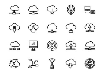 Obraz premium Collection of cloud computing and technology icons displayed on a white background