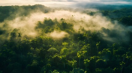 Misty Rainforest Canopy at Sunrise