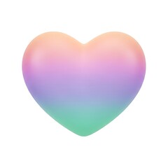 Dreamy Pastel Rainbow Gradient 3D Heart, Soft Multi-colored Symbol for Love, Inclusion, and Diversity on a White Background