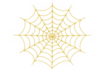 Golden spider web pattern, a spooky halloween decoration or trap concept element. Transparent background