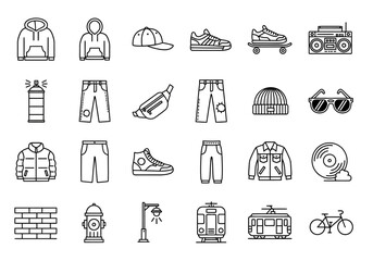 Fototapeta premium Collection of clothing and sports equipment icons displayed in a grid layout on a white background