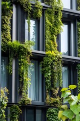 Greenery Cascading Down Modern Building Facade with Windows