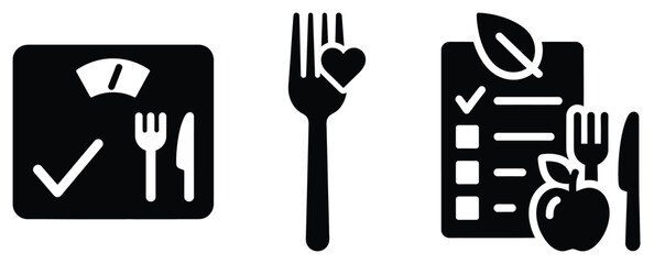 Obraz premium Black silhouette diet habit tracker modern vector icon set on transparent background