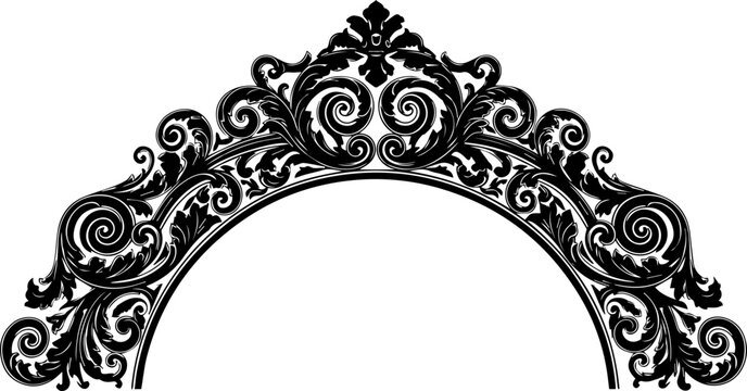 Elegant floral swirl archway design element, perfect for invitations, wedding designs, and decorative accents, an ornate and classic flourish.