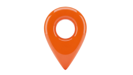 Orange map pointer isolated PNG, location pin icon for navigation and travel apps on transparent background