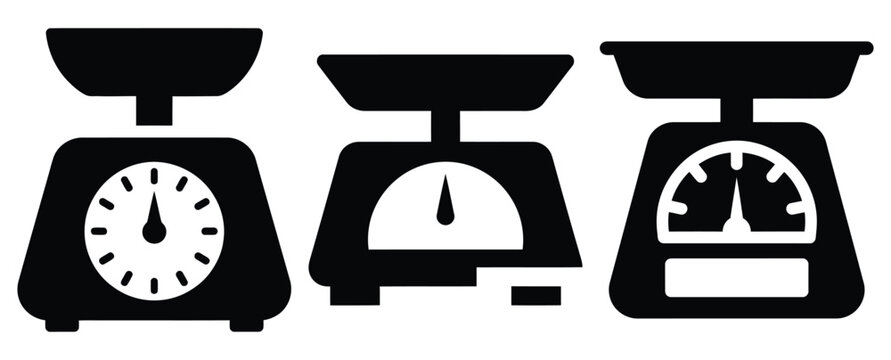 Black silhouette food portion scale modern vector icon set on transparent background