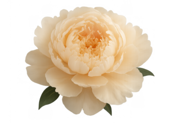 Peach peony flower blooming, showing delicate petals and soft pastel color on a transparent background