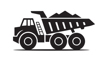 Fototapeta premium Dump Truck with Coal in Simple Silhouette Style with Black Color on White Background for Industrial Illustration