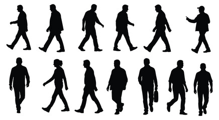 Obraz premium Collection of walking human silhouettes in various poses
