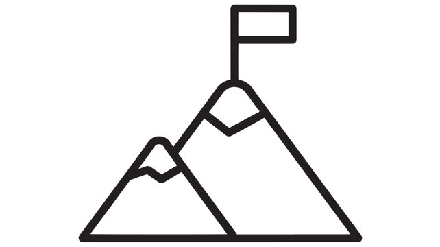 Mountain peak with flag icon simple line art on transparent background silhouette