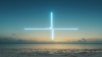 Heart waves on the sea background