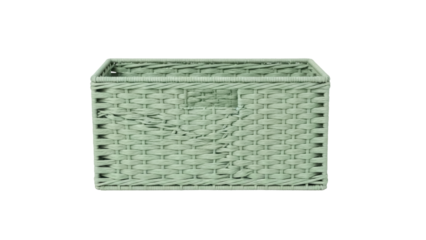 Light green woven storage basket isolated PNG, decorative container for organizing household items on transparent background