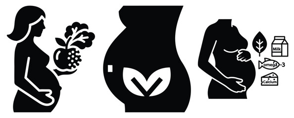 Obraz premium Black silhouette prenatal nutrition icon modern vector icon set on transparent background