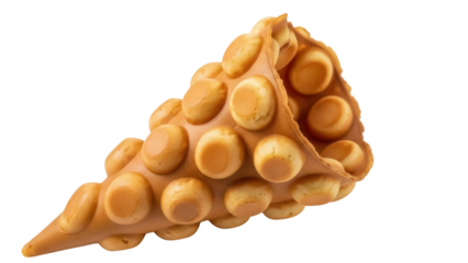 Golden bubble waffle cone isolated PNG on transparent background, Hong Kong street food dessert for snack and sweet treat concepts