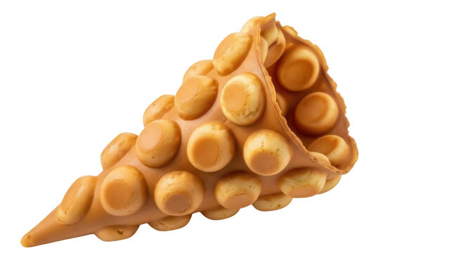 Golden bubble waffle cone isolated PNG on transparent background, Hong Kong street food dessert for snack and sweet treat concepts