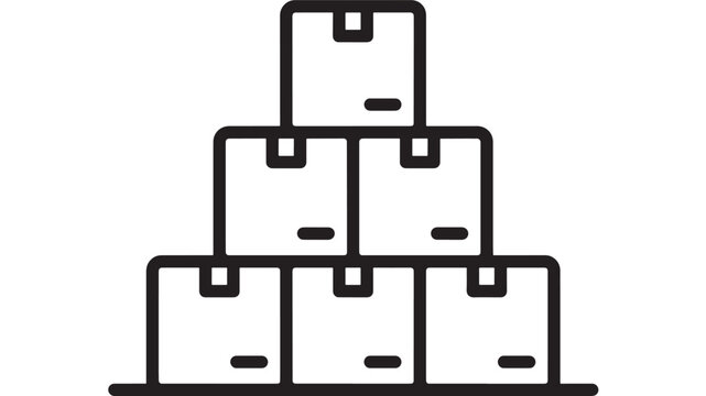 A stack of cardboard boxes in a minimalist line art style on transparent background silhouette