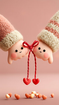 3D clay hands doing pinky promise with red string of fate.