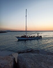 Sailing boat in the Adriatic Sea at sunset, Croatia