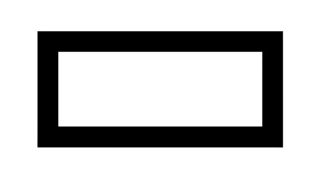 A simple black rectangle outline on a white background, representing a basic geometric shape for design and branding purposes