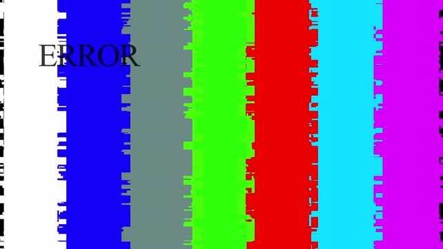 animated tv static color noise glitch error video with no signal text .damage bad interference television on solid background in 4K animation.