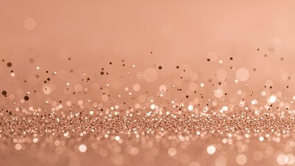 A Close-Up Macro Shot of Rose Gold Glitter Particles Suspended in Air, Creating a Soft Bokeh Effect on a Blurred Background
