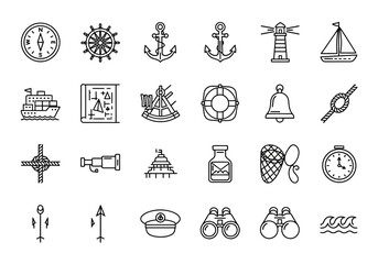 A collection of navigation icons and symbols related to sailing and travel displayed in a grid