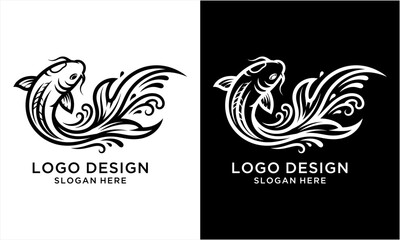 Fototapeta premium Elegant Koi Fish Logo Design with Flowing Water Elements.
