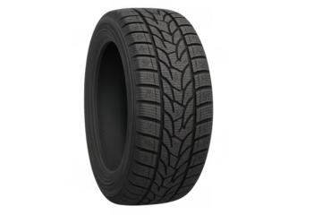 Winter car tire providing performance and safety, designed for cold weather conditions, snow traction, driving on ice, transparent background