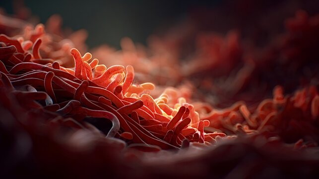 Microscopic bacteria or other disease causing microbes creating an infection in the body, representing pathogen activity, health issues, and medical research on illness and immunity - Powered by Adobe