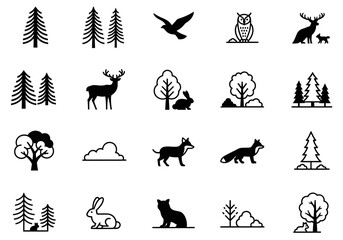 Wildlife Illustrations Featuring Animals and Trees in Various Environments