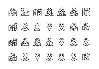 Collection of location-based icons representing people and places in a minimalist style