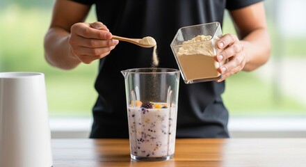 Adding Protein Powder to Berry Smoothie