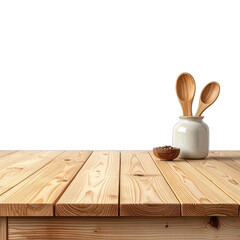Wooden spoons and coffee beans on a light wooden countertop against a black background.